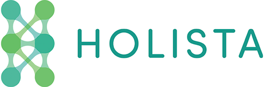 Holista logo with an interconnected teal-green circular motif on the left and the word HOLISTA in teal on the right.