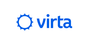 Virta logo: blue gear sun icon next to the word Virta