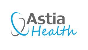 Astia Health logo: gray 'Astia' text with blue 'Health' script and a blue heart-shaped stethoscope motif.